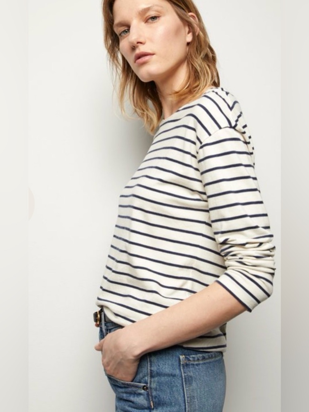 Nili Lotan Arlette Hemp Organic Cotton Striped Long Sleeve Top - Picture 2 of 11